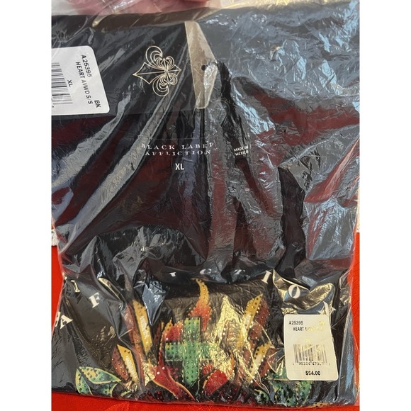 Affliction Black Label Heart Avowed Rhinestone Short Sleeve Shirt Size XL NWT - Picture 7 of 9